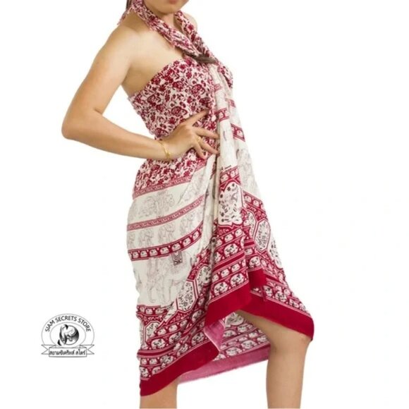 NEW Pink Thai Elephant Print Sarong Beach Wrap 62"x 47" - Picture 4 of 7